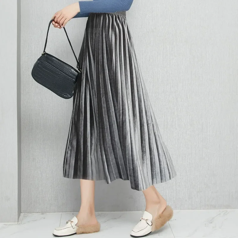 New Autumn Winter Velvet Pleated Skirt Women High Waist All-match A-Line Midi Skirts Elegant Streetwear Slimming Long Skirts
New Autumn Winter Velvet Pleated Skirt Women High Waist All-match A-Line Midi Skirts Elegant Streetwear Slimming Long Skirts