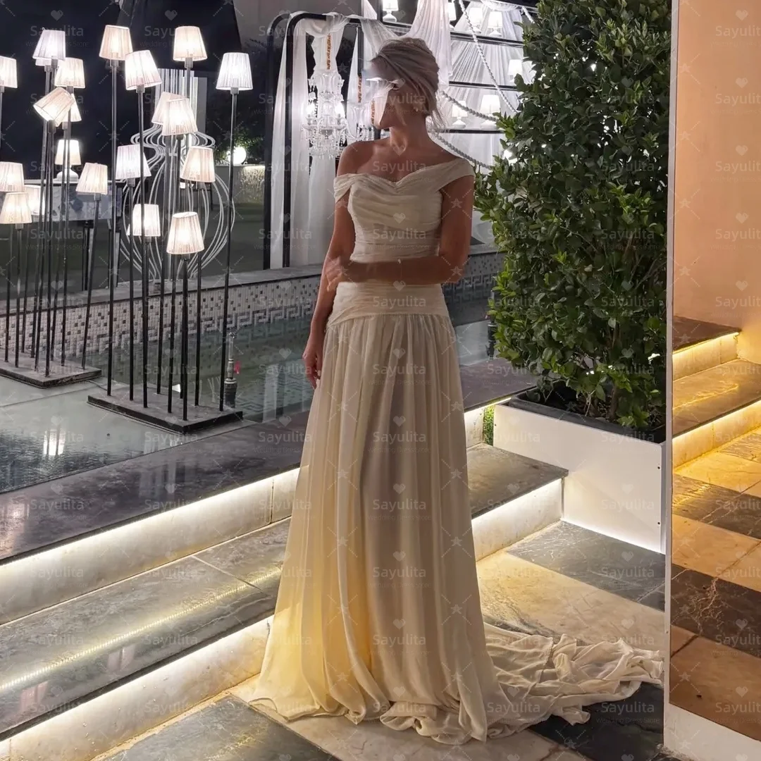 Sayulita Bride Wear Wedding Dresses Off Shoulder Lace Up Back Prom Dresses Sweep Train Evening Party Gowns Customized
Sayulita Bride Wear Wedding Dresses Off Shoulder Lace Up Back Prom Dresses Sweep Train Evening Party Gowns Customized