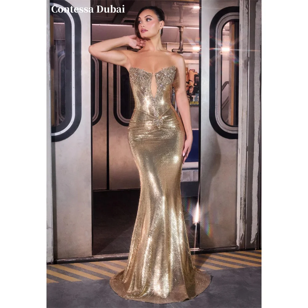 Contessa Custom Gold Sequin Evening DressCrystal Embellished Prom Dresses Mermaid Vestidos De Noche Formal Evening
Contessa Custom Gold Sequin Evening DressCrystal Embellished Prom Dresses Mermaid Vestidos De Noche Formal Evening