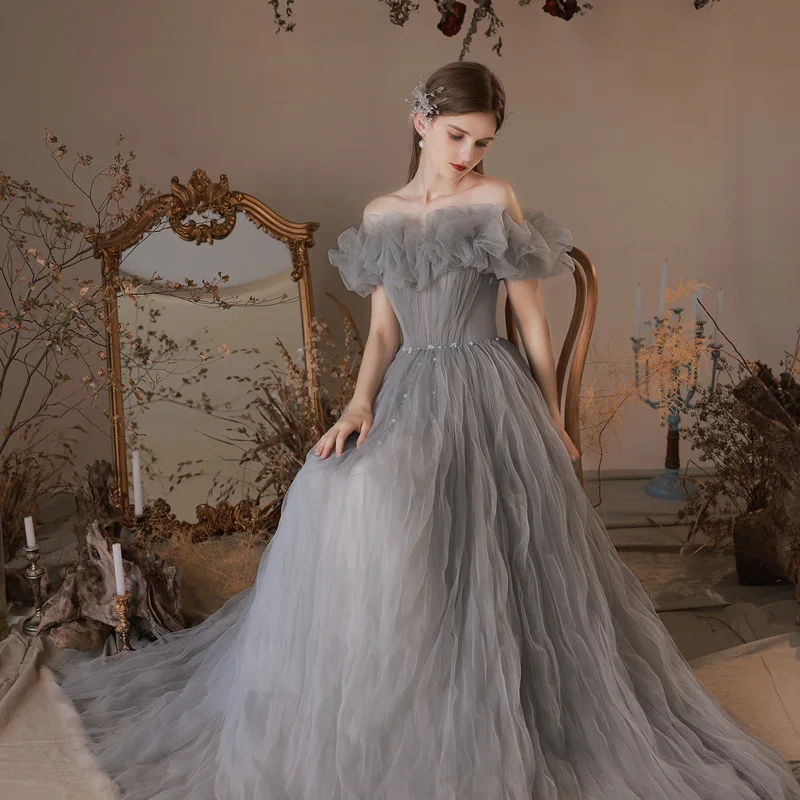 Female Engagement Off Shoulder Grey Red Evening Dress Pearl Decor Summer New Style Student Graduation Ceremony Banquet Dresses
Female Engagement Off Shoulder Grey Red Evening Dress Pearl Decor Summer New Style Student Graduation Ceremony Banquet Dresses
