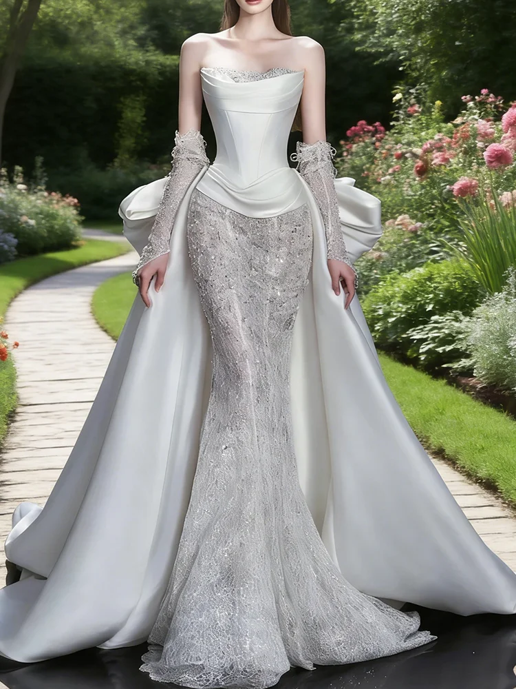 Изысканные свадебные платья-русалки без бретелек с пайетками, бисером и бантом, без рукавов, на заказ
Изысканные свадебные платья-русалки без бретелек с пайетками, бисером и бантом, без рукавов, на заказ