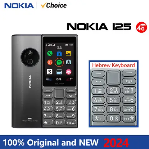 New and Original Nokia 125 4G Feature Phone Dual SIM 1450mAh Bettery Bluetooth 5.0 FM Radio Mobile Phone Hebrew Keyboard