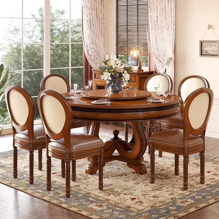 American rural all-solid wood dining table and chair combination dining table household small apartment round dining table
American rural all-solid wood dining table and chair combination dining table household small apartment round dining table