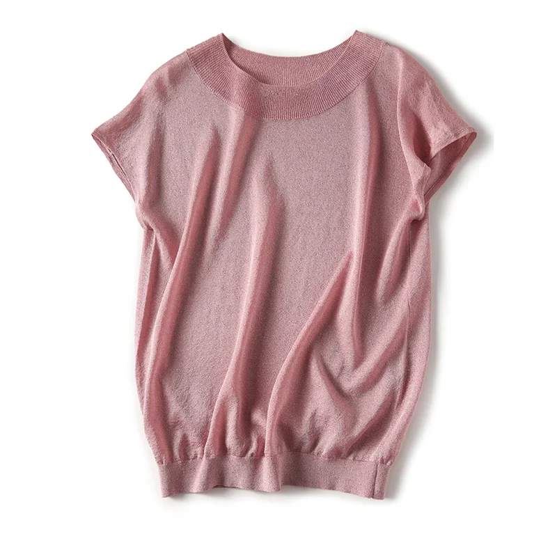 Short sleeved T-shirt for women, summer small bat sleeved ice silk knit shirt, elegant and ultra-thin, versatile top for women
Short sleeved T-shirt for women, summer small bat sleeved ice silk knit shirt, elegant and ultra-thin, versatile top for women
