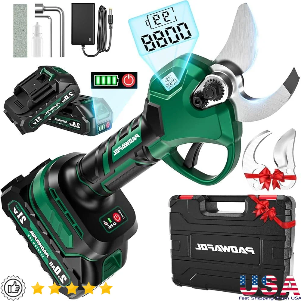 Cordless Electric Pruning Shears 21V Rechargeable Scissors 2x2000mAh Battery 30mm Cutting Blade High Carbon Steel Garden Tool
Cordless Electric Pruning Shears 21V Rechargeable Scissors 2x2000mAh Battery 30mm Cutting Blade High Carbon Steel Garden Tool