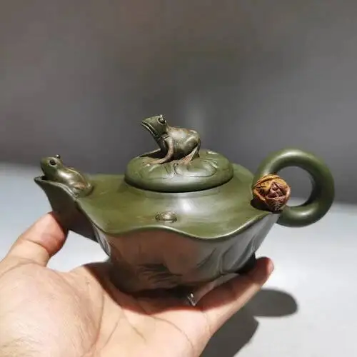 Green Chinese Yixing Purple Clay Teapot With Frog And Lotus Leaf Design, 360Ml
Green Chinese Yixing Purple Clay Teapot With Frog And Lotus Leaf Design, 360Ml