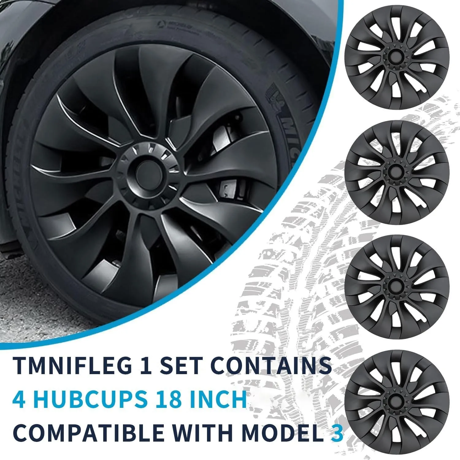 4PCS Hub Cap Performance Replacement Wheel Cap Automobile Full Rim Cover Accessories for Tesla Model 3 18 Inch Hubcap 2018-2023