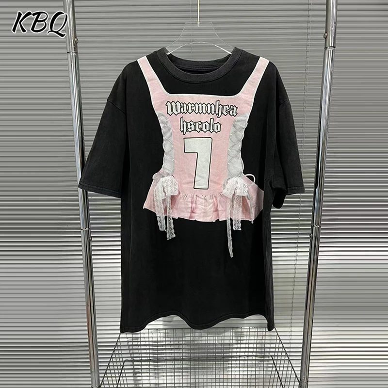 KBQ Hit Color Spliced Lace Minimalist Loose T Shirt For Women Round Neck Short Sleeve Design Sense Chic Tops Female Fashion New
KBQ Hit Color Spliced Lace Minimalist Loose T Shirt For Women Round Neck Short Sleeve Design Sense Chic Tops Female Fashion New