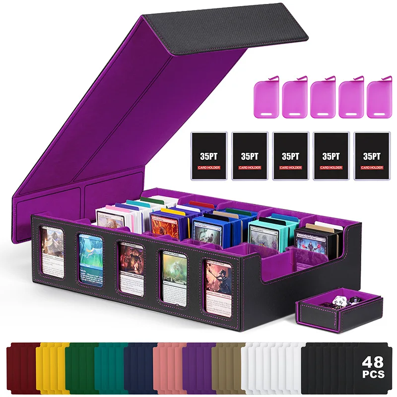 Trading Card Storage Box for 3900+ Cards Magnetic PU Leather Card Box Sports Cards with 5Card Supporters 48Pcs Markable Dividers
Trading Card Storage Box for 3900+ Cards Magnetic PU Leather Card Box Sports Cards with 5Card Supporters 48Pcs Markable Dividers