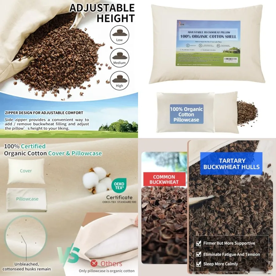 Organic Buckwheat Pillow for Sleeping with Organic Cotton Pillowcase - 14''x20'' Adjustable Pillow, Breathable for Cool Sleep,
Organic Buckwheat Pillow for Sleeping with Organic Cotton Pillowcase - 14''x20'' Adjustable Pillow, Breathable for Cool Sleep,