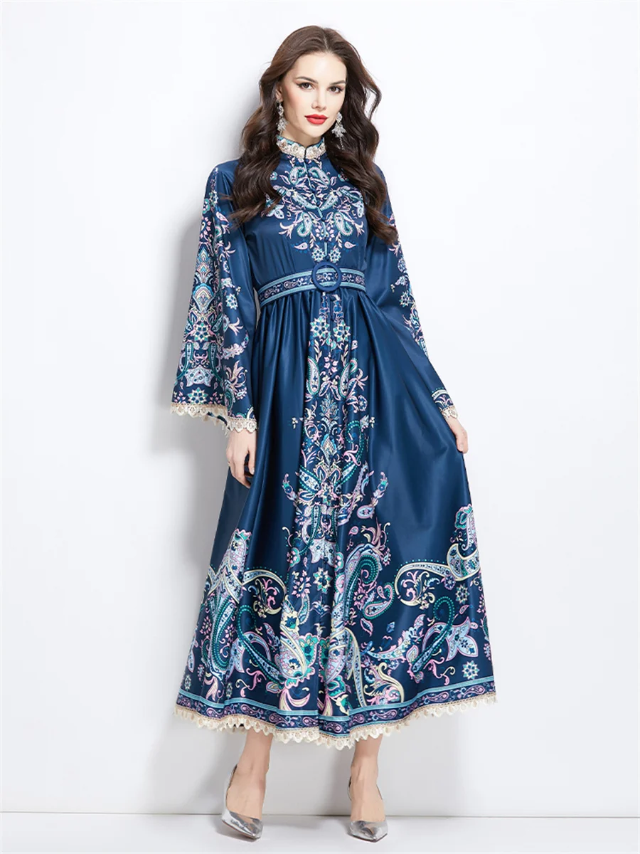 Summer Holiday Gorgeous Flower Long Maxi Dress Women's Stand collar Flare Sleeve Belt Casual A-Line Long Dress
Summer Holiday Gorgeous Flower Long Maxi Dress Women's Stand collar Flare Sleeve Belt Casual A-Line Long Dress