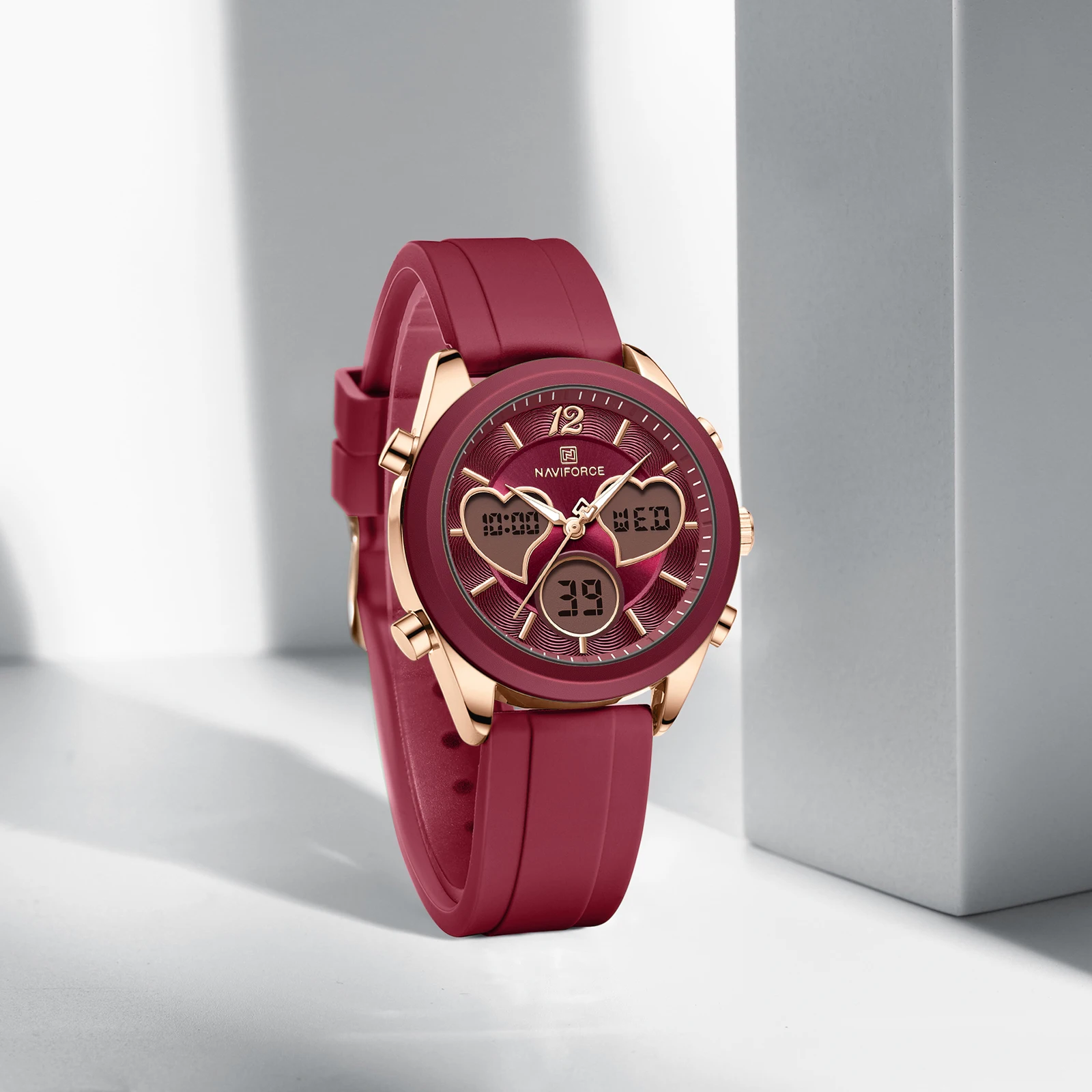 Лучший бренд NAVIFORCE, часы с силиконовым ремешком, новые женские наручные часы с двойным дисплеем, простой водонепроницаемый элегантный женский браслет 
Лучший бренд NAVIFORCE, часы с силиконовым ремешком, новые женские наручные часы с двойным дисплеем, простой водонепроницаемый элегантный женский браслет