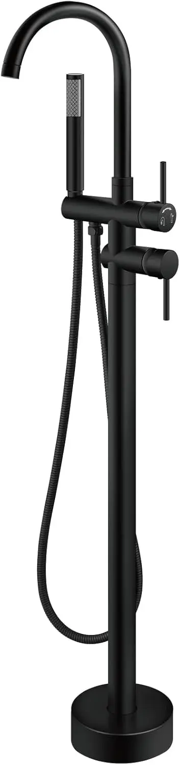 Отдельностоящий смеситель для ванны с смесителем для душа с высоким расходом, поворотным изливом на гибкой стойке и матовой черной отделкой
Отдельностоящий смеситель для ванны с смесителем для душа с высоким расходом, поворотным изливом на гибкой стойке и матовой черной отделкой