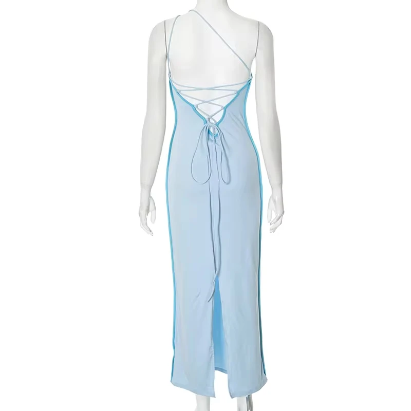 Backless Solid Color Dress Summer Sloping Collar Sleeveless Single Shoulder Sexy Hugging Slit Tied Women's Dress
Backless Solid Color Dress Summer Sloping Collar Sleeveless Single Shoulder Sexy Hugging Slit Tied Women's Dress
