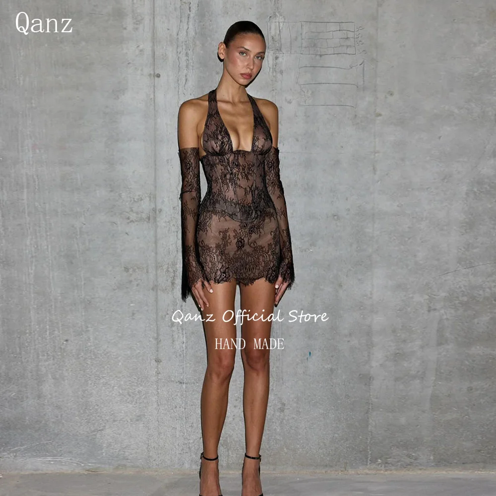 Qanz Modern Black Lace Prom Dress Mini Sexy Corset 2 Pieces Halter Vestidos De Festa Removable Sleeves Party Gowns Customized
Qanz Modern Black Lace Prom Dress Mini Sexy Corset 2 Pieces Halter Vestidos De Festa Removable Sleeves Party Gowns Customized