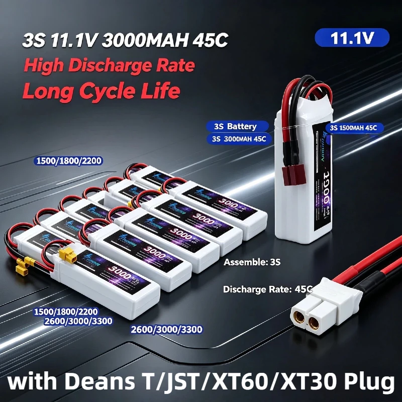 3S 11.1V LiPo Battery 1500-3300mAh, Deans T Plug for RC Helicopter, Racing Car, FPV Boat & Drone
3S 11.1V LiPo Battery 1500-3300mAh, Deans T Plug for RC Helicopter, Racing Car, FPV Boat & Drone