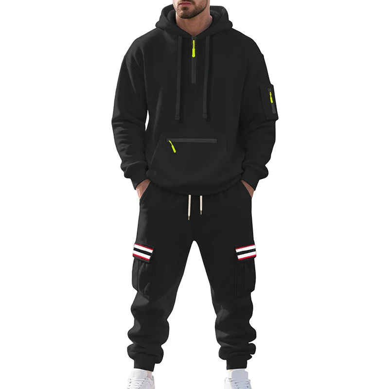 Men Fleece Hoodie And Cargo Jogger Pants Set Half Zip Long Sleeve Sports Tracksuit
Men Fleece Hoodie And Cargo Jogger Pants Set Half Zip Long Sleeve Sports Tracksuit