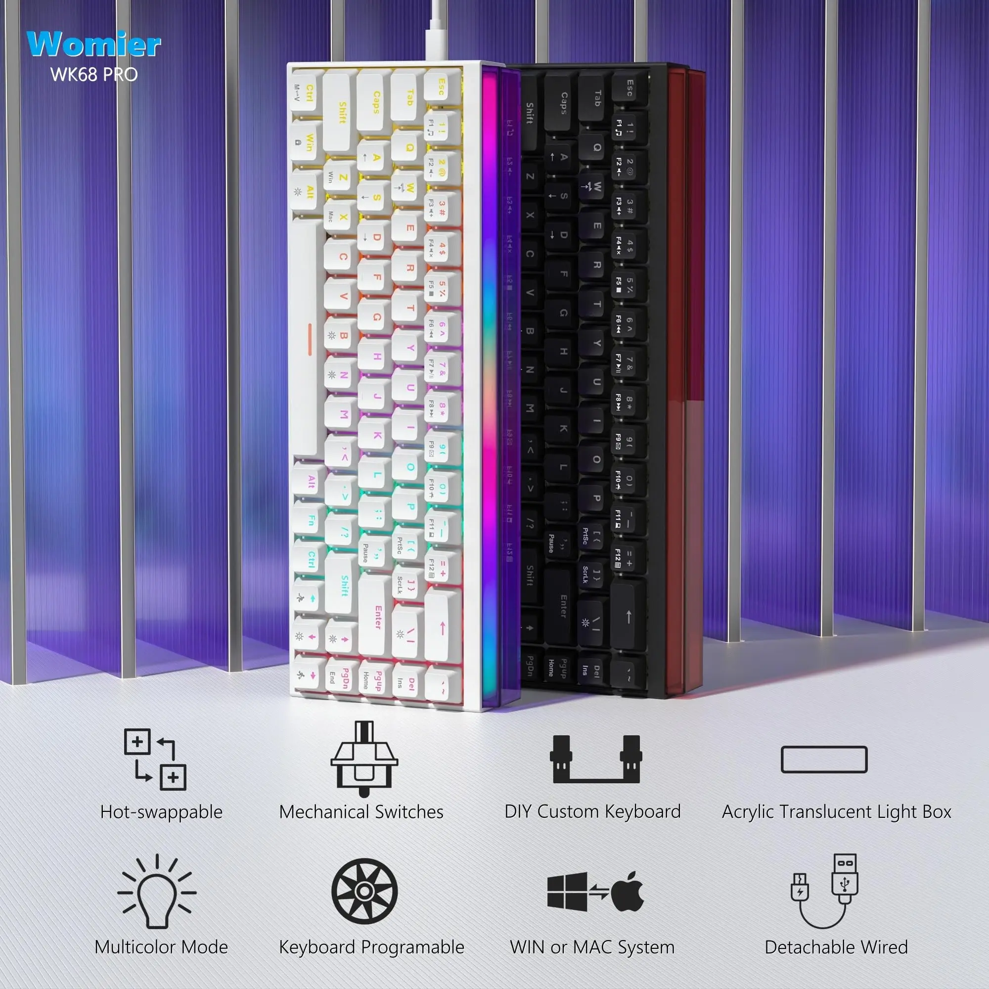Womier WK68 PRO White Gaming Keyboard with Light Box Wired RGB Backlit Mechanical Keyboard 64 Keys Hot Swappable Cream Keyboard
Womier WK68 PRO White Gaming Keyboard with Light Box Wired RGB Backlit Mechanical Keyboard 64 Keys Hot Swappable Cream Keyboard
