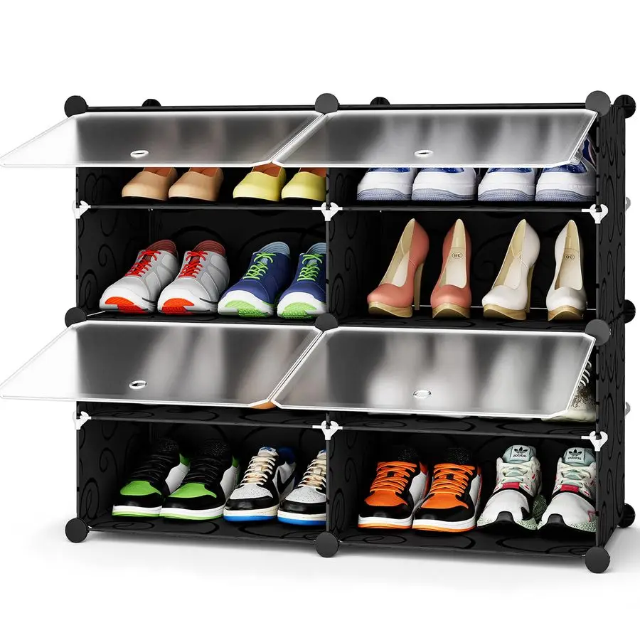 Shoe Rack, 4 Tier Shoe Storage Cabinet 16 Pair Plastic Shoe Shelves Organizer for Closet Hallway Bedroom Entryway Black
Shoe Rack, 4 Tier Shoe Storage Cabinet 16 Pair Plastic Shoe Shelves Organizer for Closet Hallway Bedroom Entryway Black