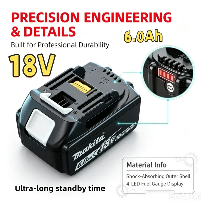 Original Makita BL1850B BL1860B 18V 6.0Ah Li-ion Battery for Cordless Drill Grinder Power Tool Accessories
Original Makita BL1850B BL1860B 18V 6.0Ah Li-ion Battery for Cordless Drill Grinder Power Tool Accessories