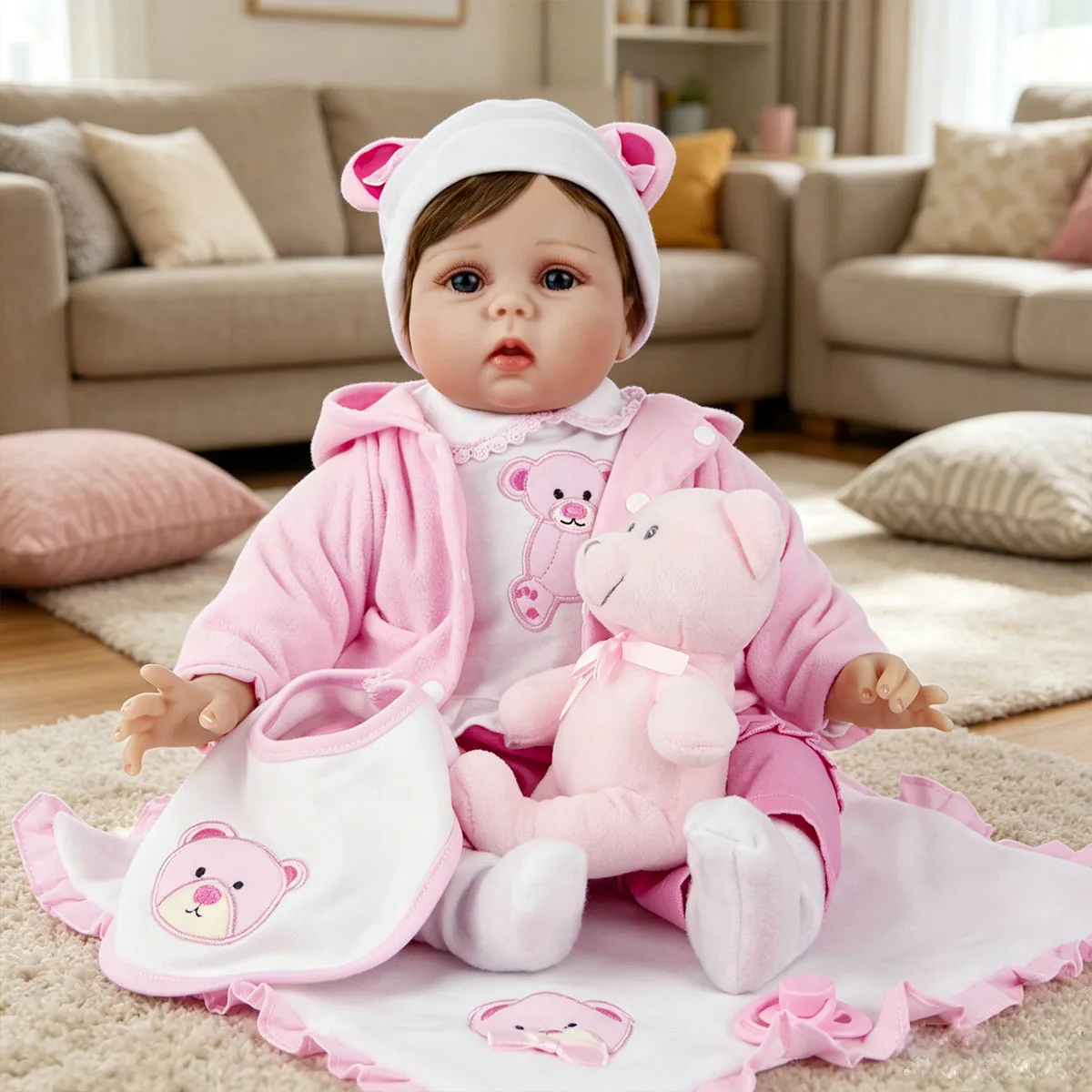 Reborn Baby Dolls 22 Inch Girl, Realistic Newborn Baby Doll with Pink Bear Print Outfit, Lifelike Soft Body Reborn Toddler Doll with Complete Accessories Set, Perfect Gift for Kids, Collection & Role Play
Reborn Baby Dolls 22 Inch Girl, Realistic Newborn Baby Doll with Pink Bear Print Outfit, Lifelike Soft Body Reborn Toddler Doll with Complete Accessories Set, Perfect Gift for Kids, Collection & Role Play