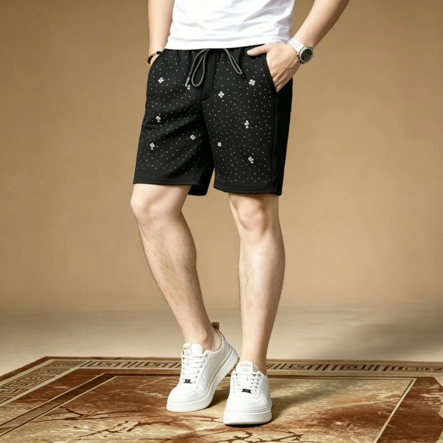 Casual Glittering Diamond Men's Shorts Five-Point Mid-Waist Straight-Cut Cotton Summer New Style Fashionable Outerwear
Casual Glittering Diamond Men's Shorts Five-Point Mid-Waist Straight-Cut Cotton Summer New Style Fashionable Outerwear