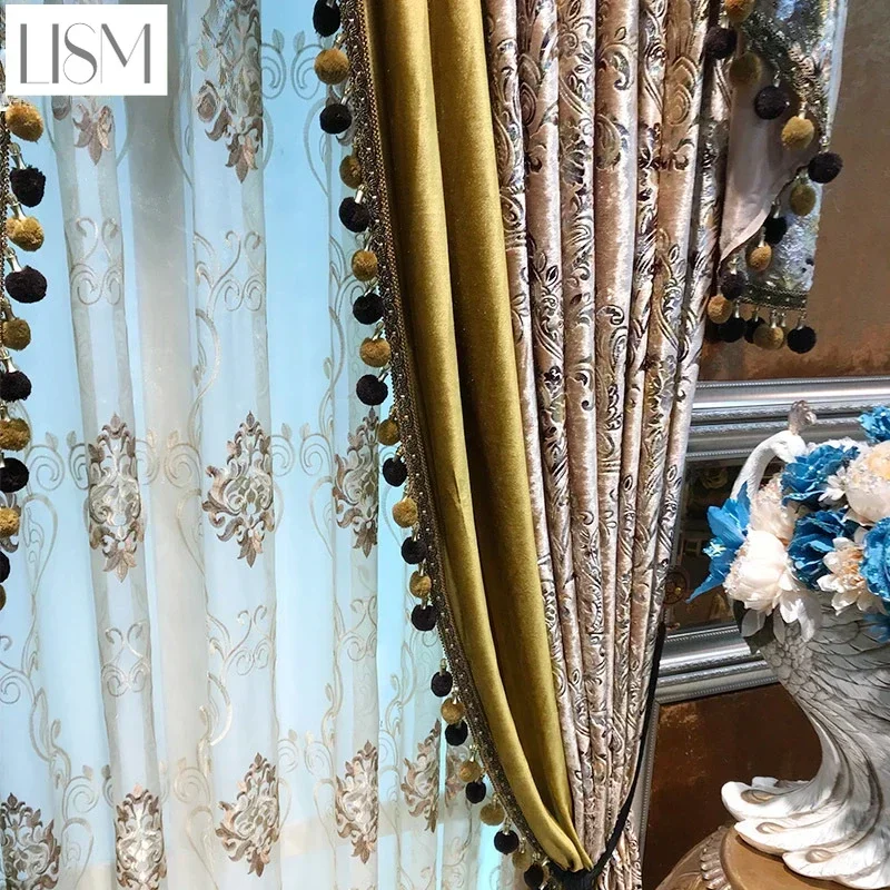 European Embroidered Tulle Brown Luxury Curtains For Living Room Bedroom Blackout Flannelette Custom American Elegant Valance
European Embroidered Tulle Brown Luxury Curtains For Living Room Bedroom Blackout Flannelette Custom American Elegant Valance