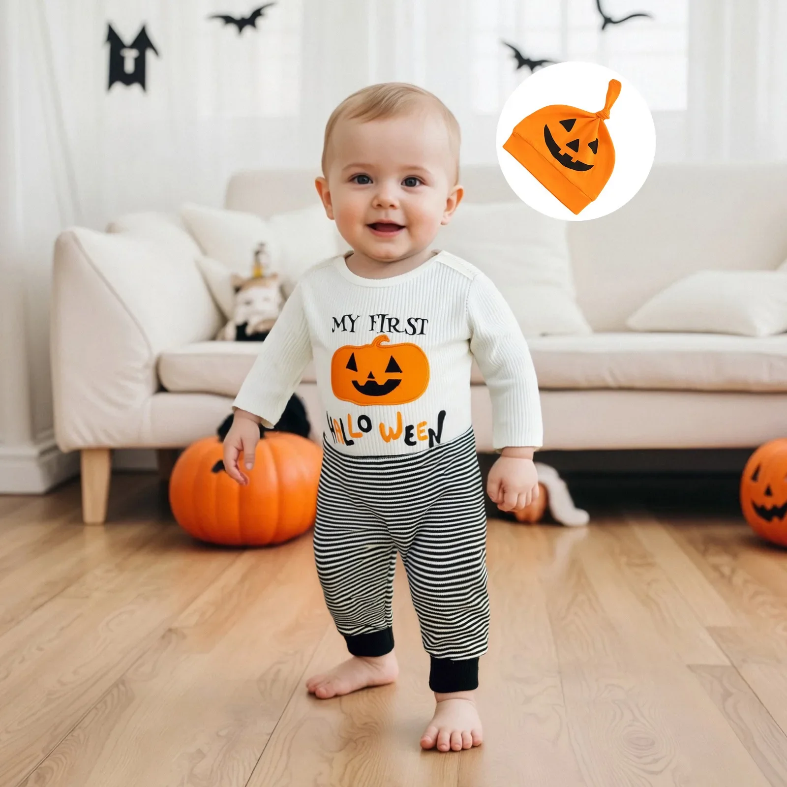 Baby Girls Halloween Cotton 3Pcs Sets 0-18M Infant Boys Long Sleeve Pumpkin Print Onesie + Striped Pants + Hat Festive Outfit
Baby Girls Halloween Cotton 3Pcs Sets 0-18M Infant Boys Long Sleeve Pumpkin Print Onesie + Striped Pants + Hat Festive Outfit