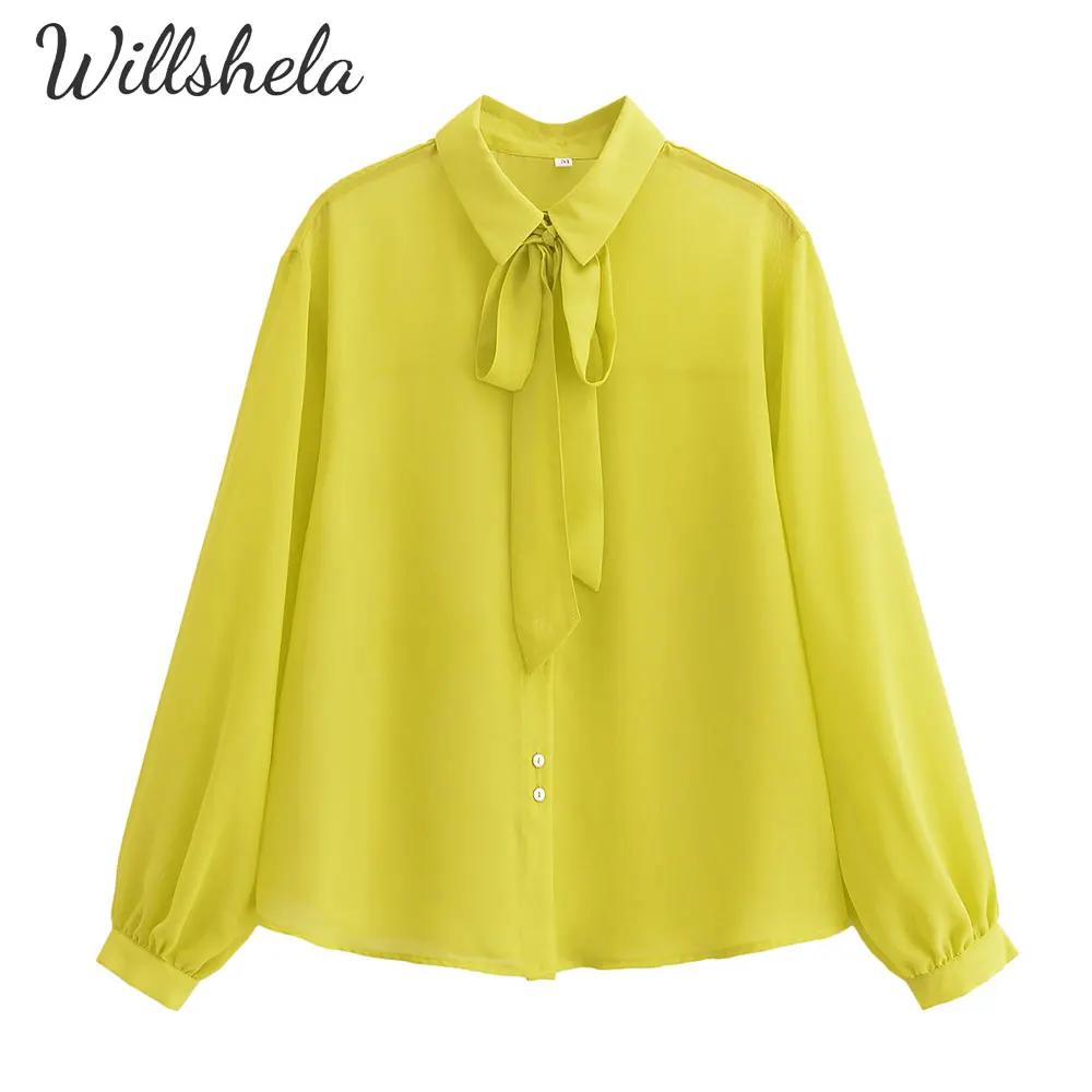 Willshela Women Fashion Lemon Chiffon Shirt Lapel Collar with Bowknot Long Sleeves Female Chic Lady Casual Tops Blouse
Willshela Women Fashion Lemon Chiffon Shirt Lapel Collar with Bowknot Long Sleeves Female Chic Lady Casual Tops Blouse