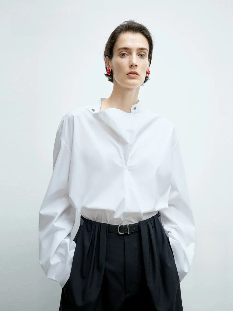 Edition Women's Shirt Spring 2025 Deconstructed Stand Collar Overhead White Cotton Blend Long Sleeve Straight Cut Top
Edition Women's Shirt Spring 2025 Deconstructed Stand Collar Overhead White Cotton Blend Long Sleeve Straight Cut Top