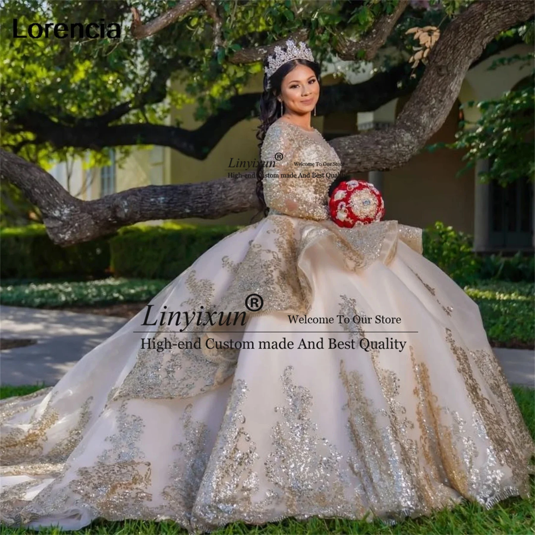 Mexican Customized Quinceanera Dress Ball Gown Gold Lace Applique Beading Tiered Sweet 16 Dress Princess Vestidos De 15 Años
Mexican Customized Quinceanera Dress Ball Gown Gold Lace Applique Beading Tiered Sweet 16 Dress Princess Vestidos De 15 Años