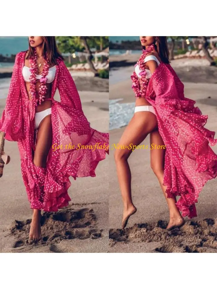 E56D Женский купальник с расклешенными рукавами, шифоновое кимоно с поясом, розово-красный горошек, кардиган
E56D Женский купальник с расклешенными рукавами, шифоновое кимоно с поясом, розово-красный горошек, кардиган