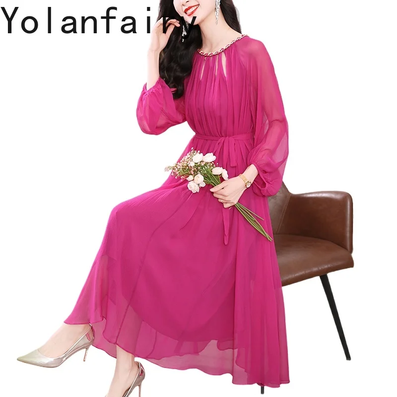 YOLANFAIRY элегантное роскошное платье высокого качества из 100% натурального шелка тутового шелка для женщин осенние длинные платья женская одежда 2025
YOLANFAIRY элегантное роскошное платье высокого качества из 100% натурального шелка тутового шелка для женщин осенние длинные платья женская одежда 2025