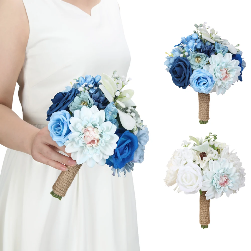 Blue Tone Rustic Wedding Bridal Bouquet, Mix Of Light And Dark Blue Rose And Hydrangea Artificial Flowers For Wedding Engagement
Blue Tone Rustic Wedding Bridal Bouquet, Mix Of Light And Dark Blue Rose And Hydrangea Artificial Flowers For Wedding Engagement