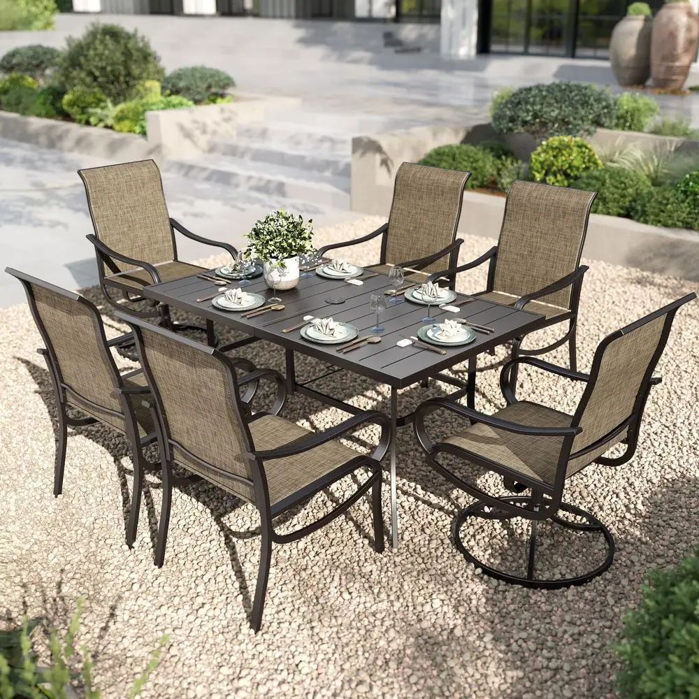 Outdoor Dining Set for 6 Person, Rectangle Metal Slat Table with Umbrella Holes and 2 Swivel amp 4 Fixed Chairs All Weather Pat
Outdoor Dining Set for 6 Person, Rectangle Metal Slat Table with Umbrella Holes and 2 Swivel amp 4 Fixed Chairs All Weather Pat