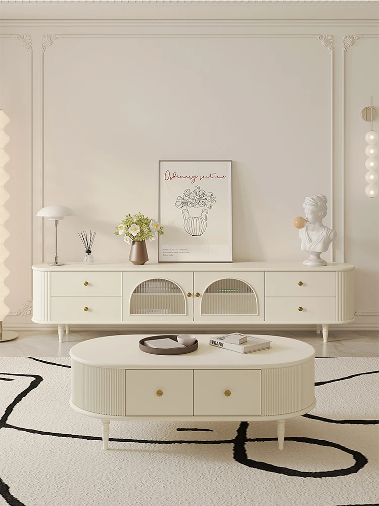 French cream wind rock slab combination living room paint Changhong glass tall solid wood TV cabinet
French cream wind rock slab combination living room paint Changhong glass tall solid wood TV cabinet