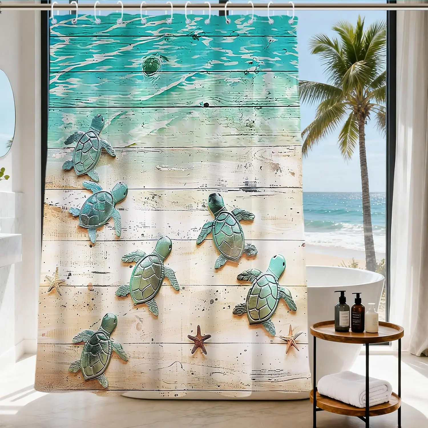 Sea Turtles Starfish Wood Plank Shower Curtain Coastal Beach Theme Print for Bathroom Decor
Sea Turtles Starfish Wood Plank Shower Curtain Coastal Beach Theme Print for Bathroom Decor