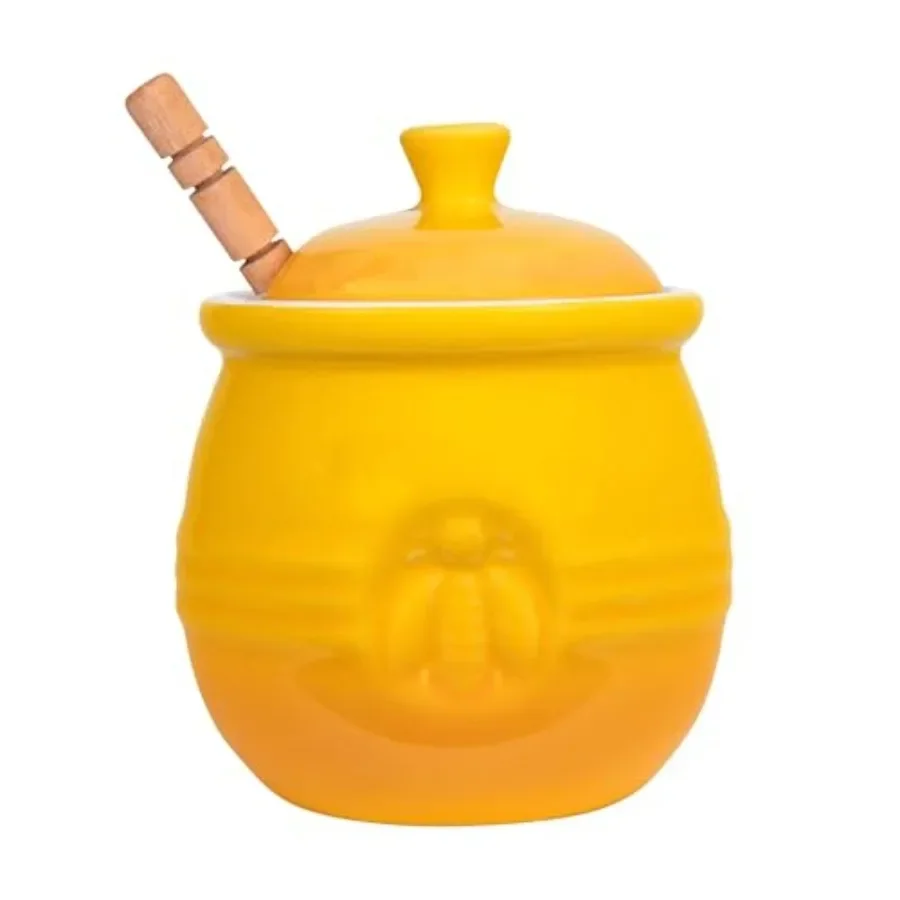 Honey pot for kitchen use, yellow stoneware material, with lid and wooden honey dipper, eco-friendly and heat-resistant design
Honey pot for kitchen use, yellow stoneware material, with lid and wooden honey dipper, eco-friendly and heat-resistant design