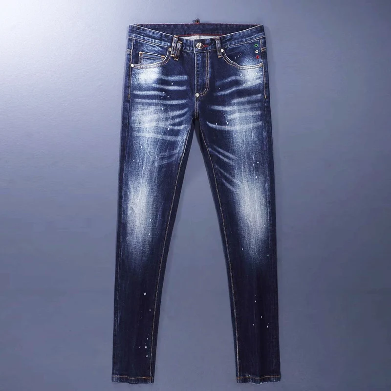 Designer Fashion Men Jeans High Quality Retro Washed Vintage Blue Stretch Slim Fit Painted Ripped Jeans Men Brand Denim Pants
Designer Fashion Men Jeans High Quality Retro Washed Vintage Blue Stretch Slim Fit Painted Ripped Jeans Men Brand Denim Pants