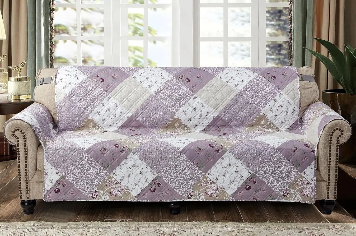 Lilac And Beige Rose Patchwork Couch Cover, Quilted X-Large Sofa Slipcover, 78"" Seat Width, Slip Resistant Furniture
Lilac And Beige Rose Patchwork Couch Cover, Quilted X-Large Sofa Slipcover, 78"" Seat Width, Slip Resistant Furniture