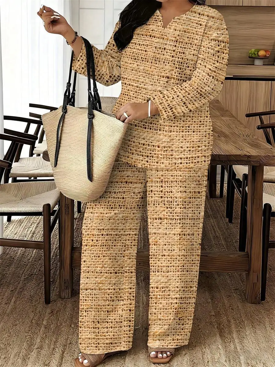 Beige Yellow Grid Print Womens V-Neck Long Sleeve Two-Piece Set Polyester Lightweight Casual Outfit
Beige Yellow Grid Print Womens V-Neck Long Sleeve Two-Piece Set Polyester Lightweight Casual Outfit