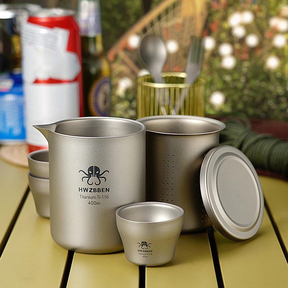 Titanium Double-Layer Tea Maker Cups Set Outdoor Camping Tea Service Lightweight Teapot with Filter Double-Walled Mugs
Titanium Double-Layer Tea Maker Cups Set Outdoor Camping Tea Service Lightweight Teapot with Filter Double-Walled Mugs
