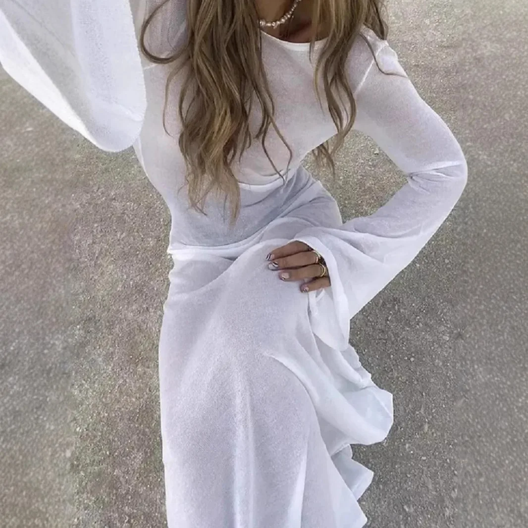 White Backless See-through Long Dress Women's Summer Slim High Waist Spliced Long Sleeve Solid Color Beach Long Dress
White Backless See-through Long Dress Women's Summer Slim High Waist Spliced Long Sleeve Solid Color Beach Long Dress