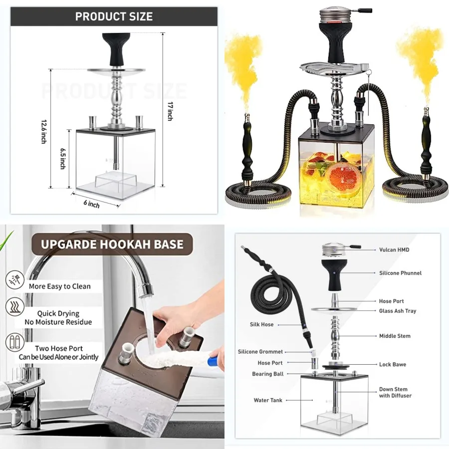 arkWish Hookah Set, Hookah Micro Cube Acrylic Hookahs with Silicone Hookah Bowl Shisha Coal Tongs Magical Remote LED Light for
arkWish Hookah Set, Hookah Micro Cube Acrylic Hookahs with Silicone Hookah Bowl Shisha Coal Tongs Magical Remote LED Light for