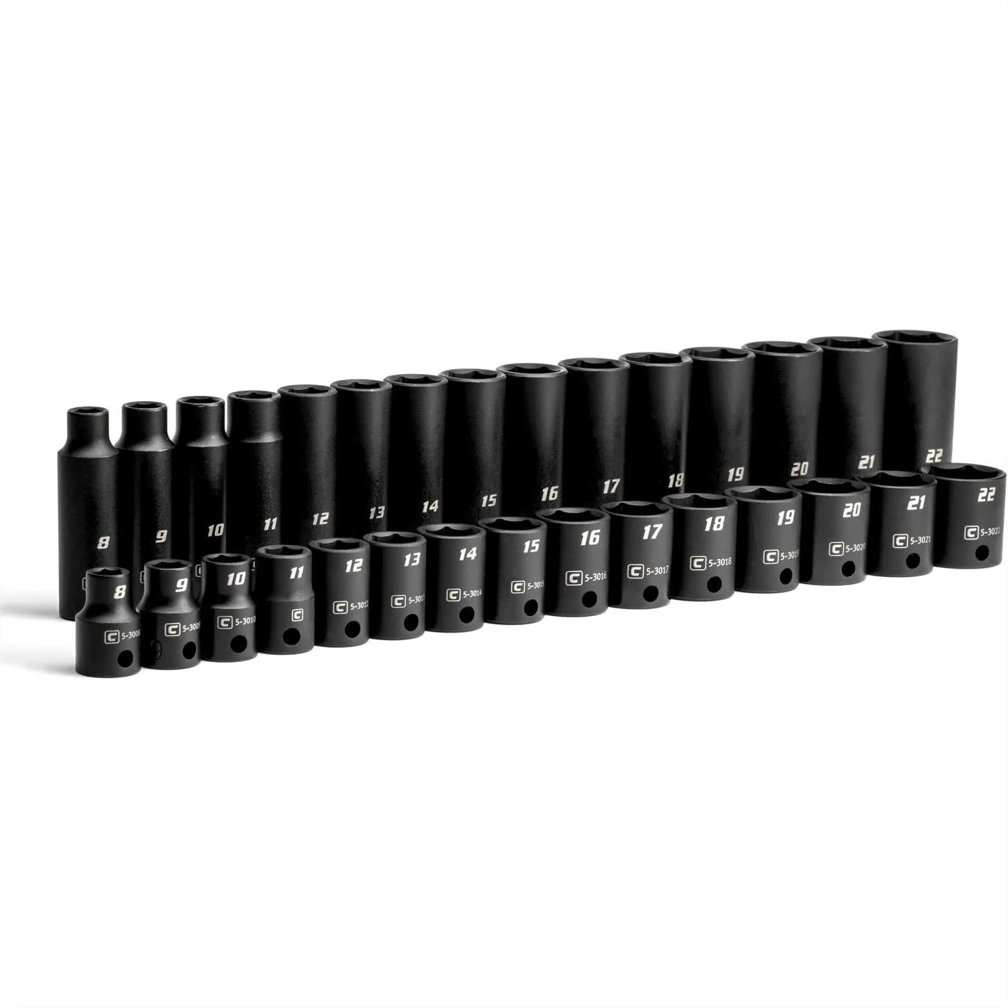 3/8-Inch Drive Shallow & Deep Impact Socket Set, Metric 8-22 mm, 30-Piece Chrome Molybdenum Steel
3/8-Inch Drive Shallow & Deep Impact Socket Set, Metric 8-22 mm, 30-Piece Chrome Molybdenum Steel