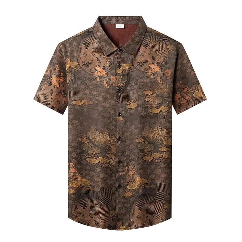 Vintage Print Silk Shirts For Men Short Sleeved Lightweight Satin Summer Quality Gambiered Canton Gauze Pocket Camisas De Hombre
Vintage Print Silk Shirts For Men Short Sleeved Lightweight Satin Summer Quality Gambiered Canton Gauze Pocket Camisas De Hombre