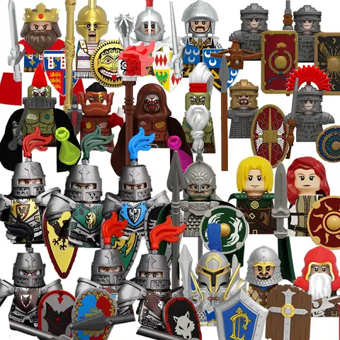Medieval Soldier Knight Figure MOC Building Block Green Dragon Castle Infantry Orcs Pirate Roman Cavalry Weapons Toys Gifts D122