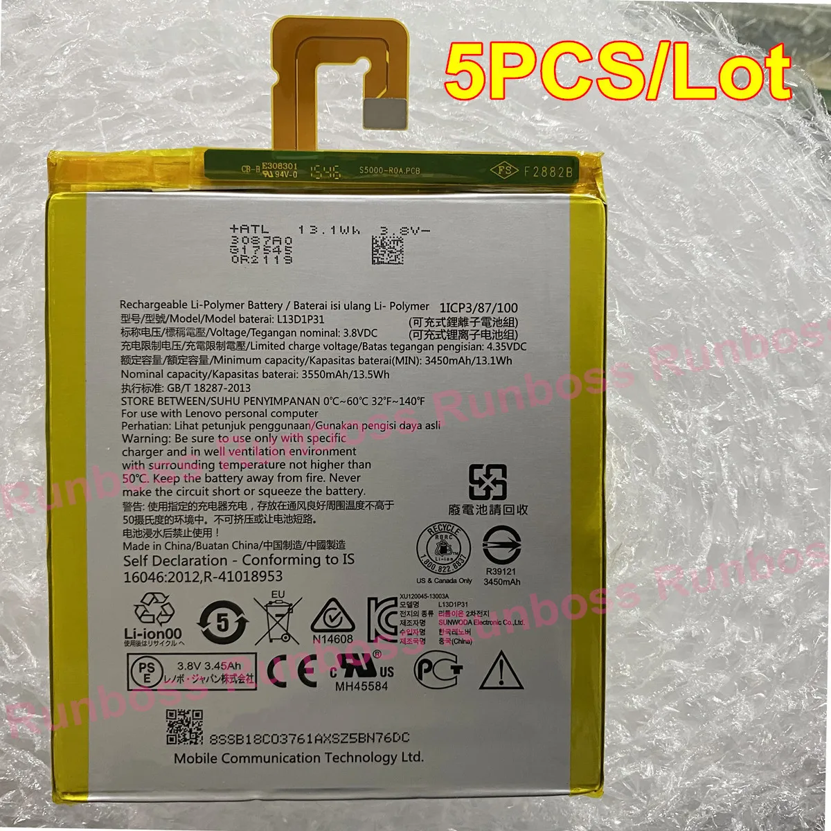 5PCS/Lot Original L13D1P31 3450/3500mAh Battery for Lenovo TAB 7 Essential TB-7304F TB-7304N TB-7304i TB-7304X High Quality
5PCS/Lot Original L13D1P31 3450/3500mAh Battery for Lenovo TAB 7 Essential TB-7304F TB-7304N TB-7304i TB-7304X High Quality
