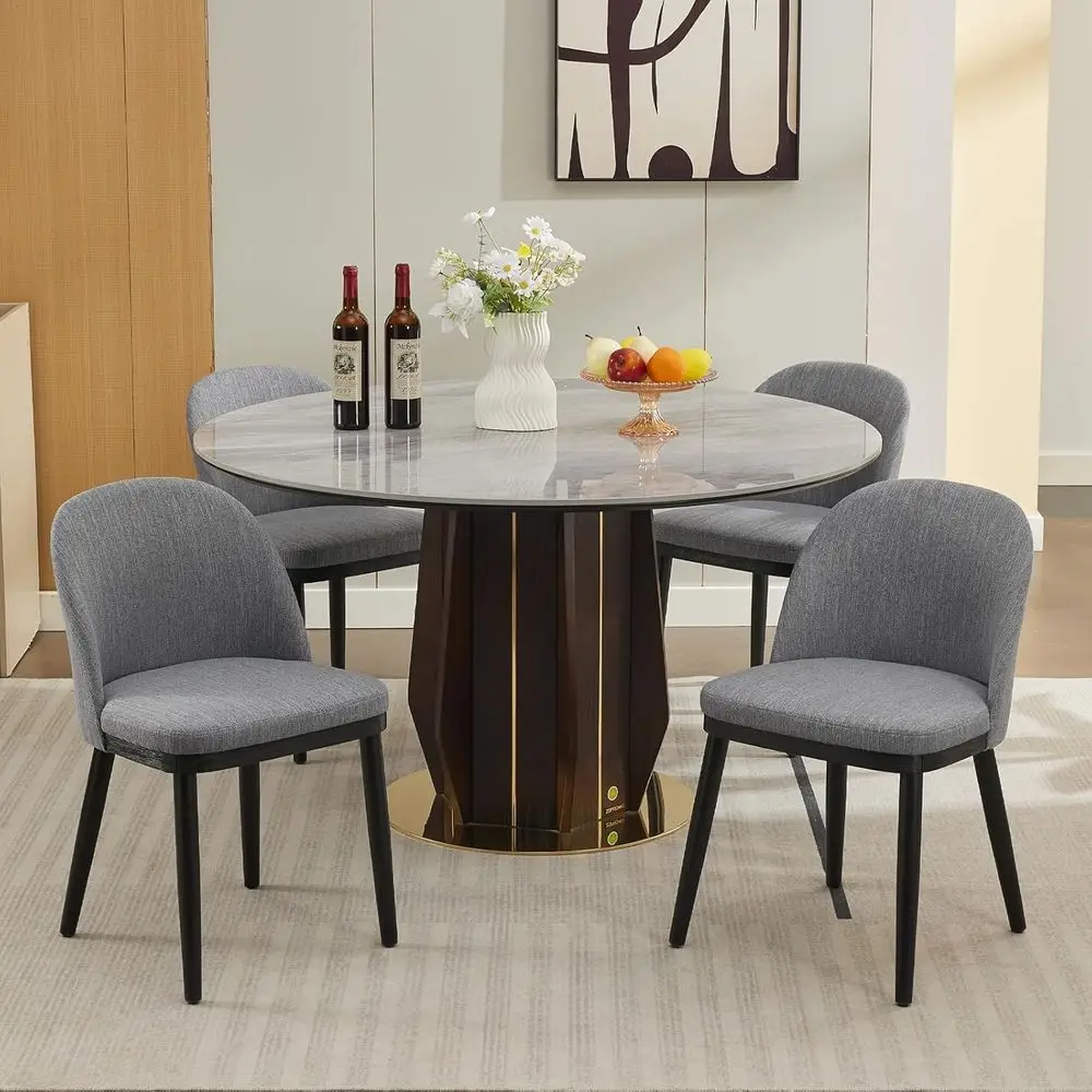 Set of 4 Upholstered Dining Chairs with Thick Cushions, Curved Backrest, and Wooden Legs, Grey
Set of 4 Upholstered Dining Chairs with Thick Cushions, Curved Backrest, and Wooden Legs, Grey