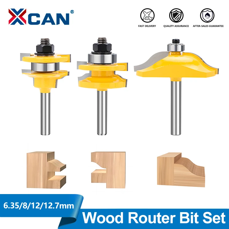 XCAN 3pcs 1/4 8mm 12mm 1/2 Shank Rail & Stile Ogee Blade Cutter Panel Raised Cabinet Router Bit Set Door Tenon Woodworking Tools
XCAN 3pcs 1/4 8mm 12mm 1/2 Shank Rail & Stile Ogee Blade Cutter Panel Raised Cabinet Router Bit Set Door Tenon Woodworking Tools